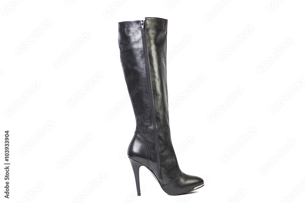 Spring leather boots on a white background, women's Italian leather shoes Spring leather boots on a white background, women's Italian leather shoes