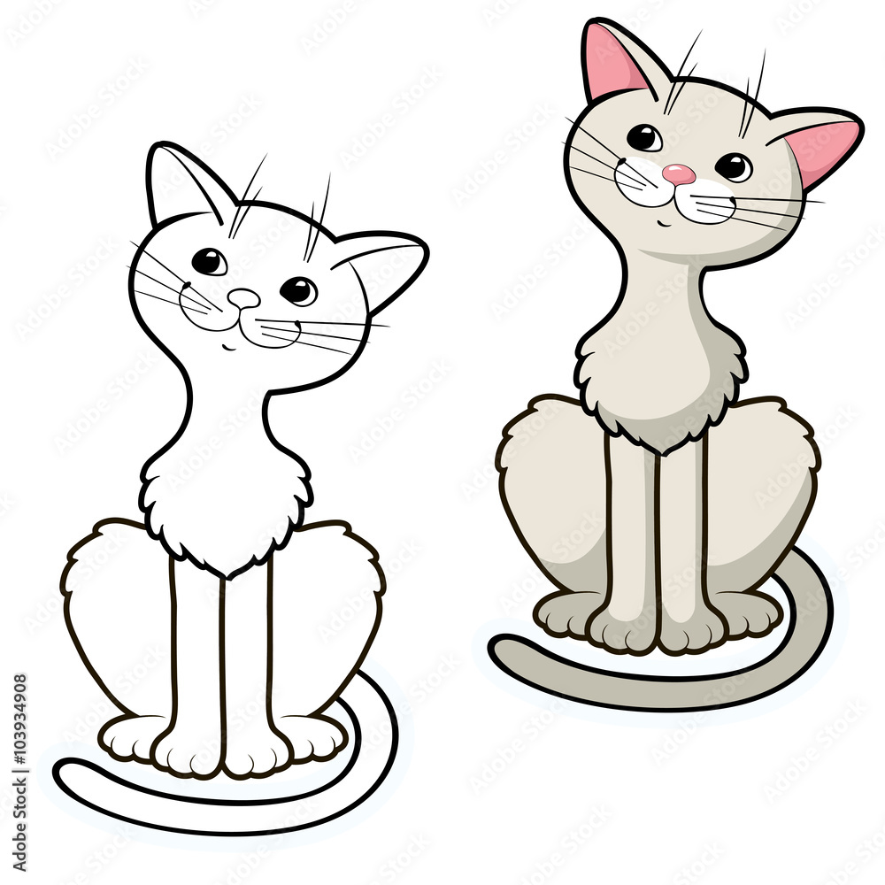 Color and coloring(outline) funny white cat