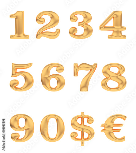 Gold numbers and currency signs