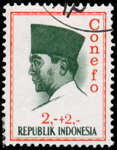 Obraz na płótnie Stamp printed in Indonesia shows president Sukarno w salonie