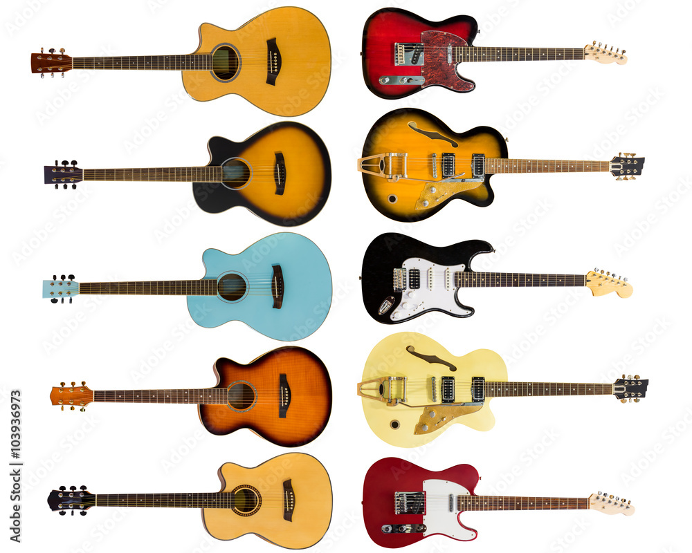 Obraz premium electric and acoustic guitars isolated on white background