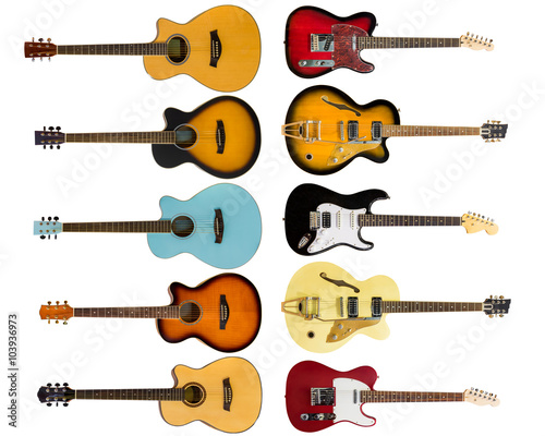 electric and acoustic guitars isolated on white background photo