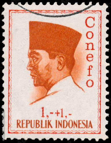 Obraz na płótnie Stamp printed in Indonesia shows president Sukarno w salonie