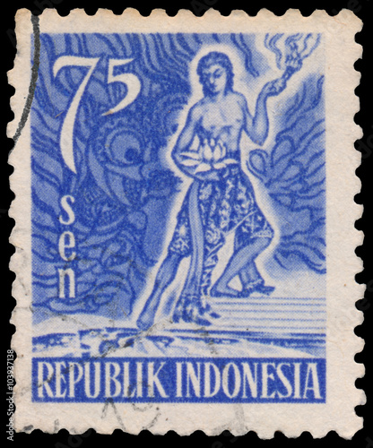 Obraz na płótnie Stamp printed in Indonesia shows Spirit of Indonesia w salonie