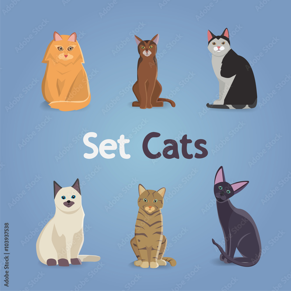 Collection of Cats and Dogs of Different Breeds. Vector Illustration Set. eps 10