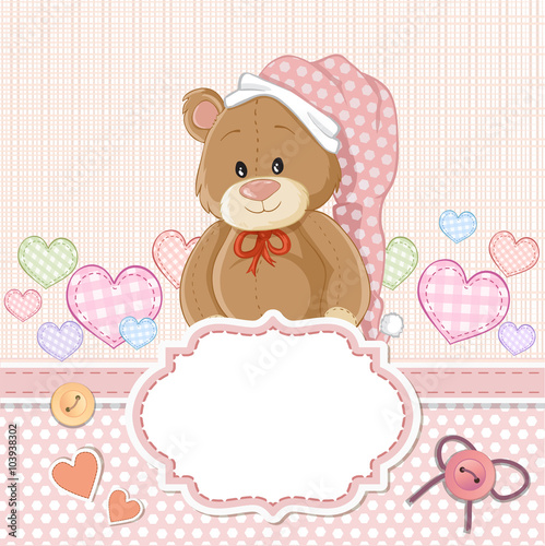 Teddy bear for baby boy . Baby shower invitation