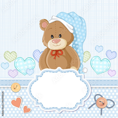 Teddy bear for baby boy . Baby shower invitation