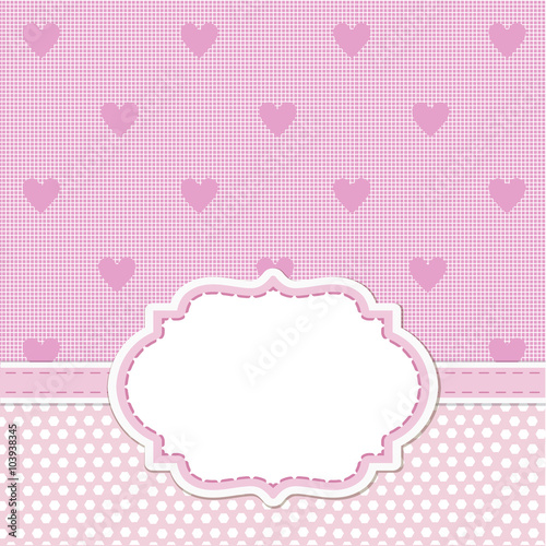 Pink card invitation for baby shower, wedding or birthday party with white stripes. Cute background with white space to put your own text.