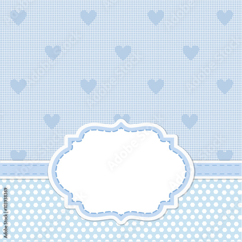 Blue card invitation for baby shower, wedding or birthday party with white stripes. Cute background with white space to put your own text.