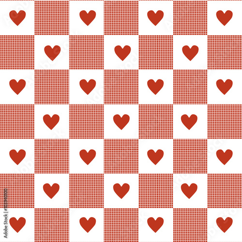 Hearts & Gingham Seamless Pattern.