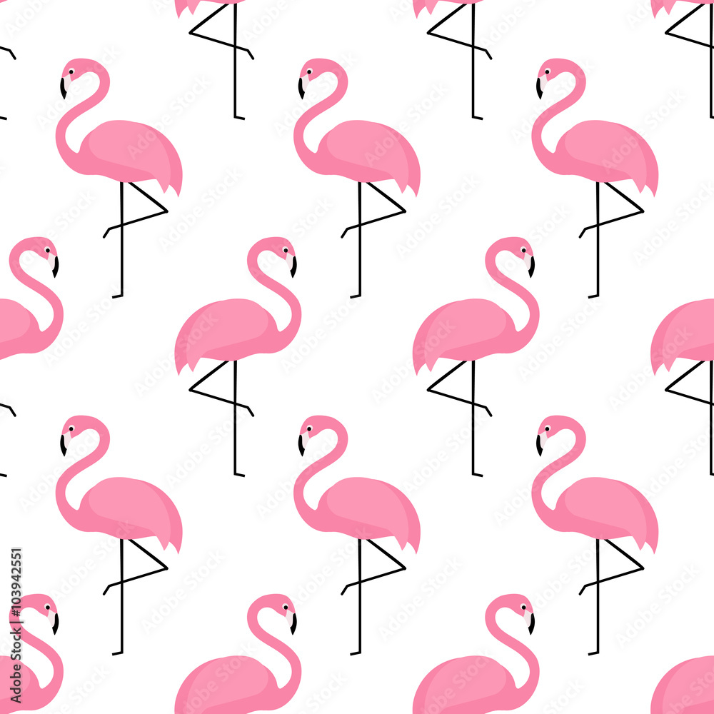 Fototapeta premium Flamingo wzór na białym tle. Flamingo wektor wzór tła dla tkanin i wystroju wnętrz.