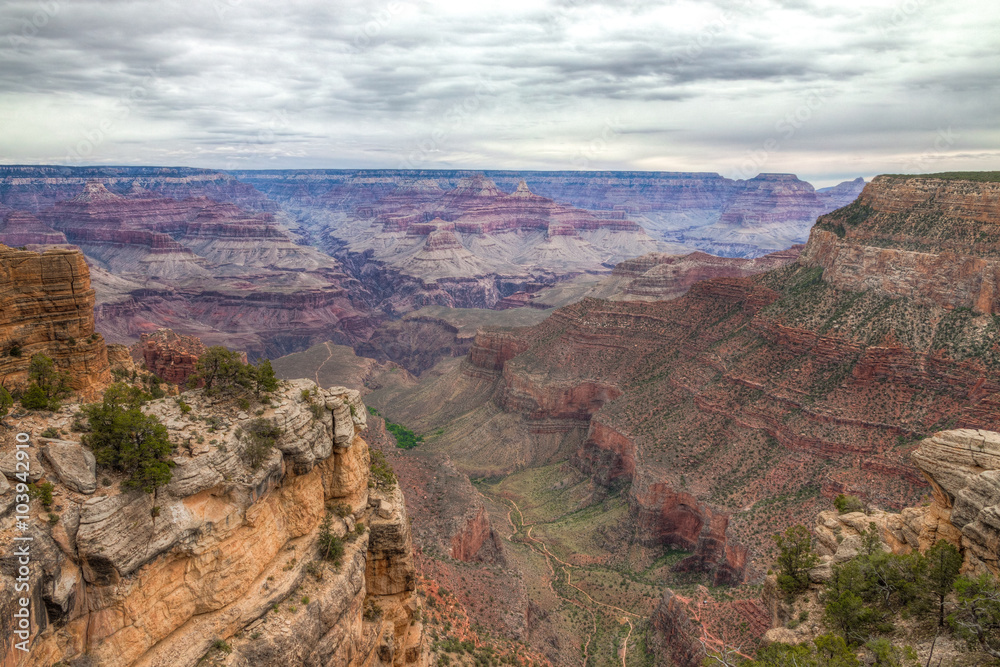 AZ-Grand Canyon National Park-S Rim-Rim Trail. Hiking the Rim Trail on a very overcast day was exciting, waiting for a storm to approach. AZ-Grand Canyon National Park-S Rim-Rim Trail. Hiking the Rim Trail on a very overcast day was exciting, waiting for a storm to approach.