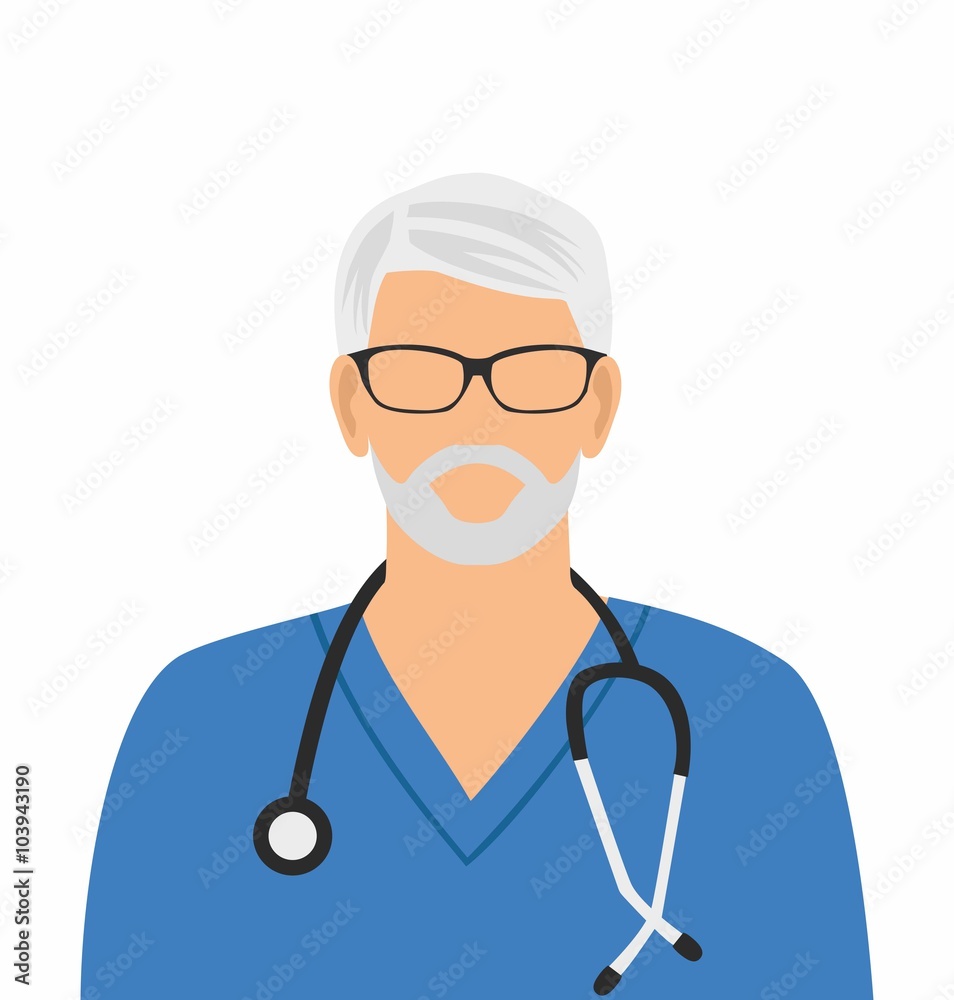 Doctor icon. Vector minimal design.The gray-haired doctor in glasses