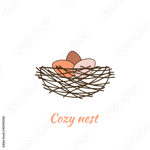 Three bird eggs in a cozy nest.