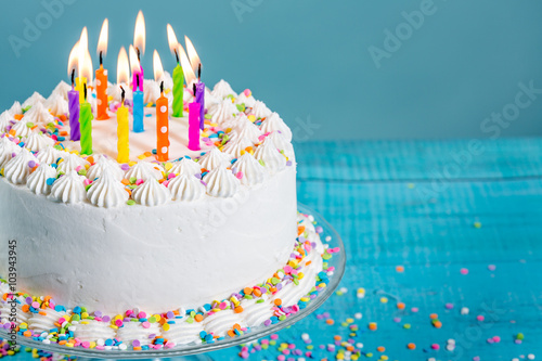 Canvas Print Colorful Birthday Cake with Candles
