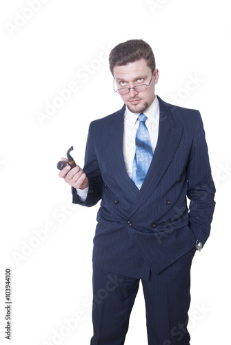 Businessman with a smoking pipe (on white)