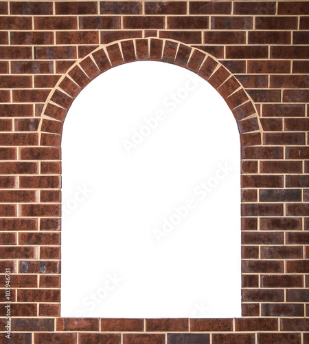 The arch with space for text frame in brick wall background