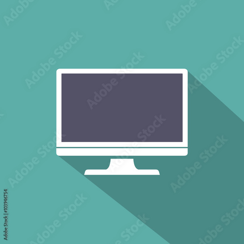 Computer Monitor icon. Modern Flat style with a long shadow