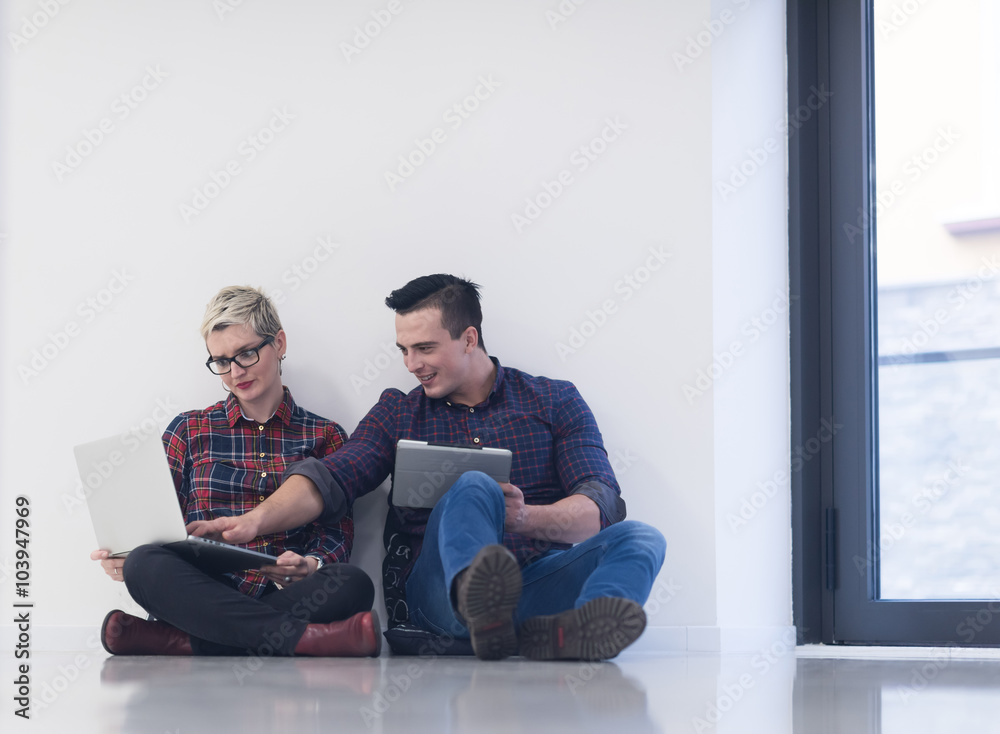 Obraz premium startup business, couple working on laptop computer at office