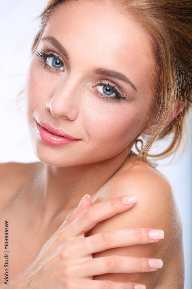 Portrait of beautiful woman on white background Portrait of beautiful woman on white background