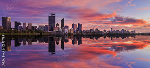 Perth CBD Pink river sunrise panorama