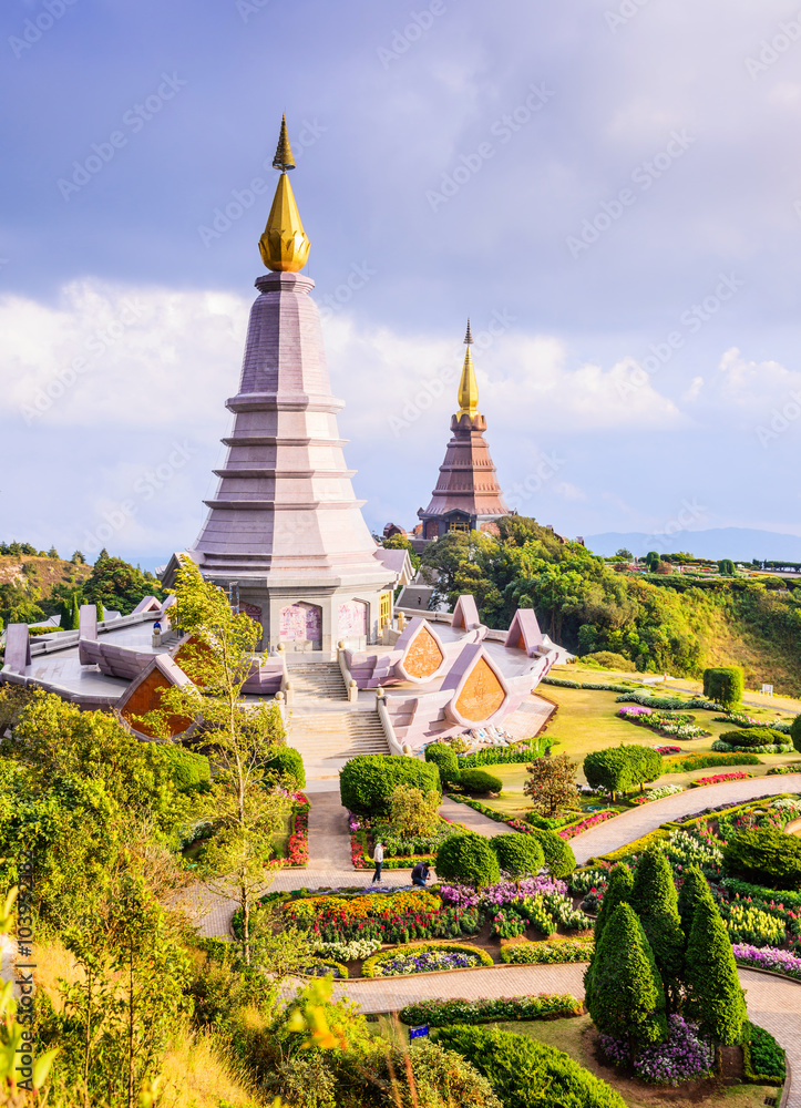 Naklejka premium Pagoda in Inthanon national park, Landmark unseen in Thailand