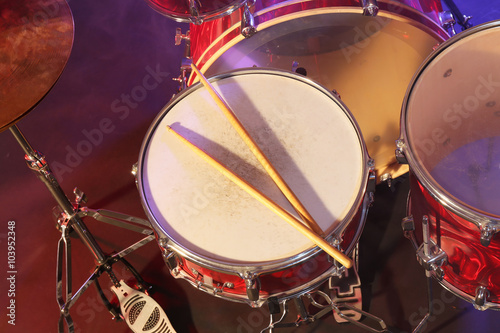 Fotografie Drums set and sticks, close-up