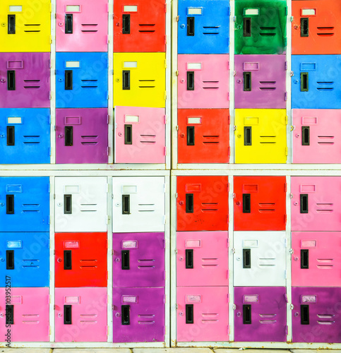 Rows of different colors metal lockers