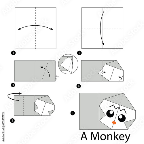 step by step instructions how to make origami A Monkey.