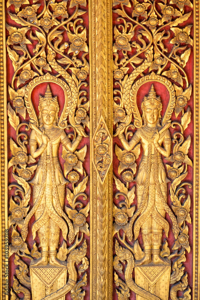 Gold Angels stripes Thai arts on door church