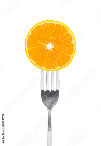 slice of orange fruit on fork