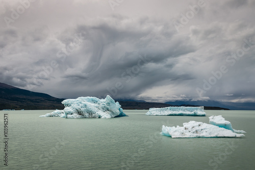 icebergs floating on lake Argentino in Patagonia
