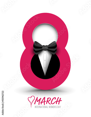 March 8 with tuxedo, women's day. Vector illustration.
