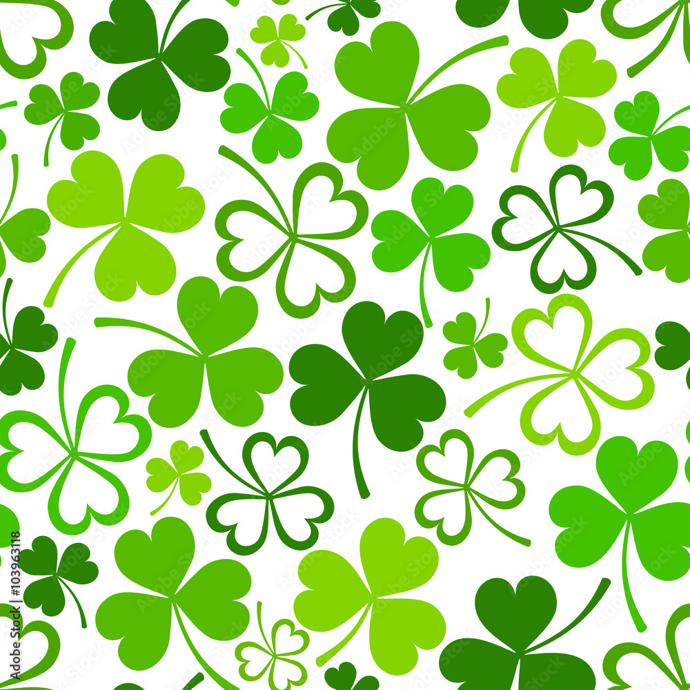 Vector seamless pattern with green shamrock leaves on a white background. Vector seamless pattern with green shamrock leaves on a white background.