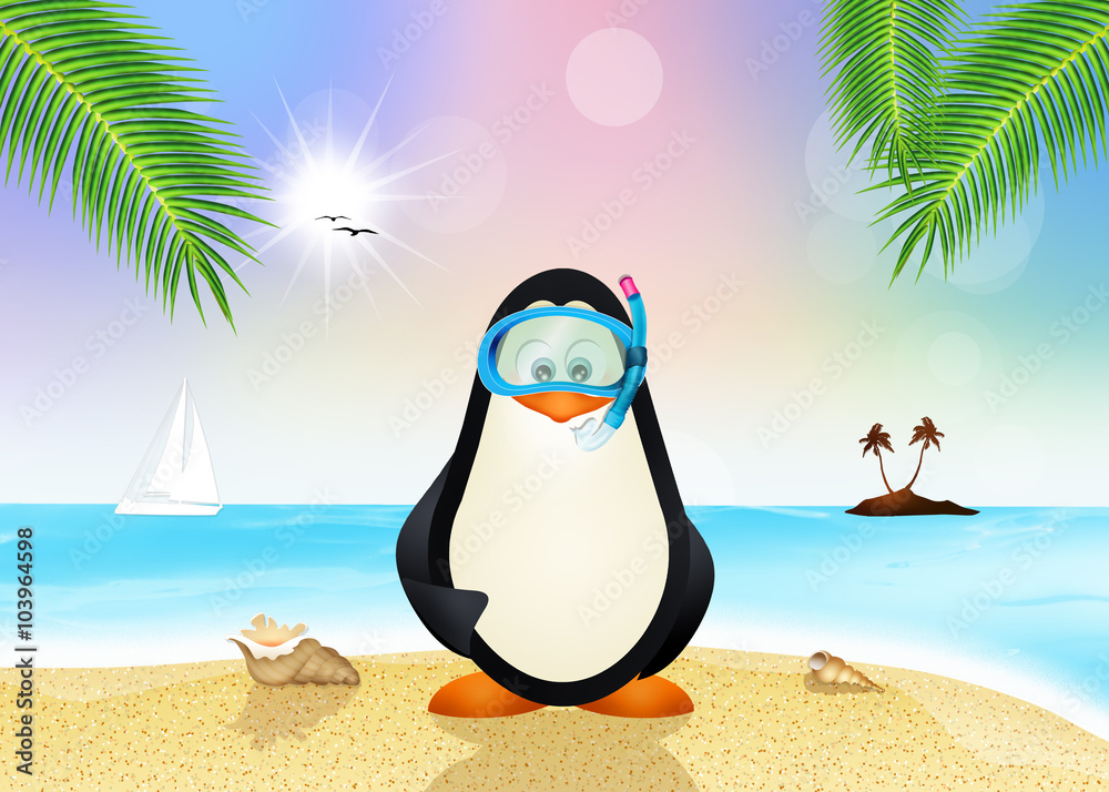 Fototapeta premium penguin with scuba mask