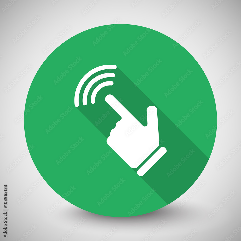 White Touch Screen icon with long shadow on green circle White Touch Screen icon with long shadow on green circle