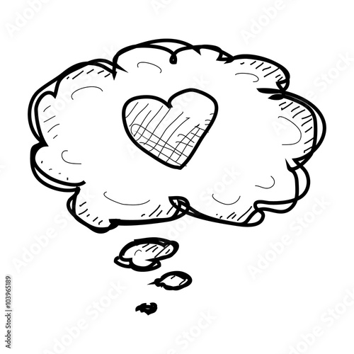 Simple doodle of a heart in thought bubble