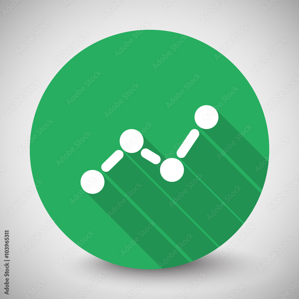 White Graph icon with long shadow on green circle White Graph icon with long shadow on green circle