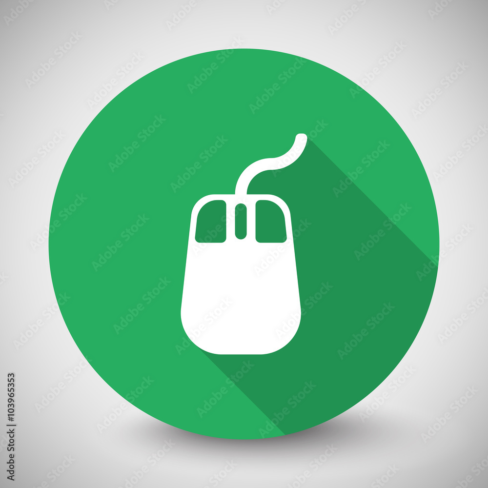 White Mouse icon with long shadow on green circle White Mouse icon with long shadow on green circle