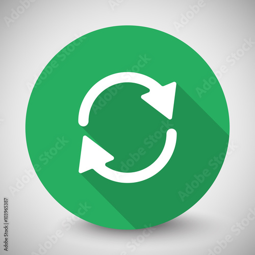 White Refresh icon with long shadow on green circle