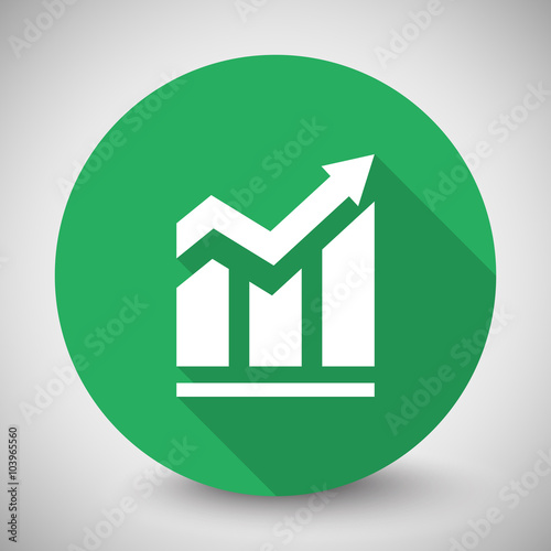 White Trend icon with long shadow on green circle