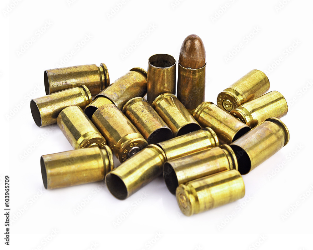Bullet, bullet casings isolated on white background Bullet, bullet casings isolated on white background