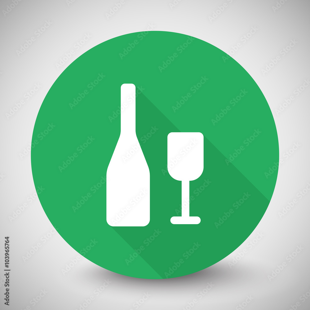 White Wine icon with long shadow on green circle
