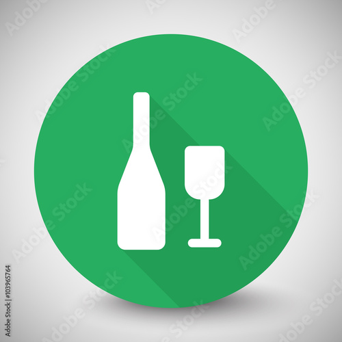White Wine icon with long shadow on green circle