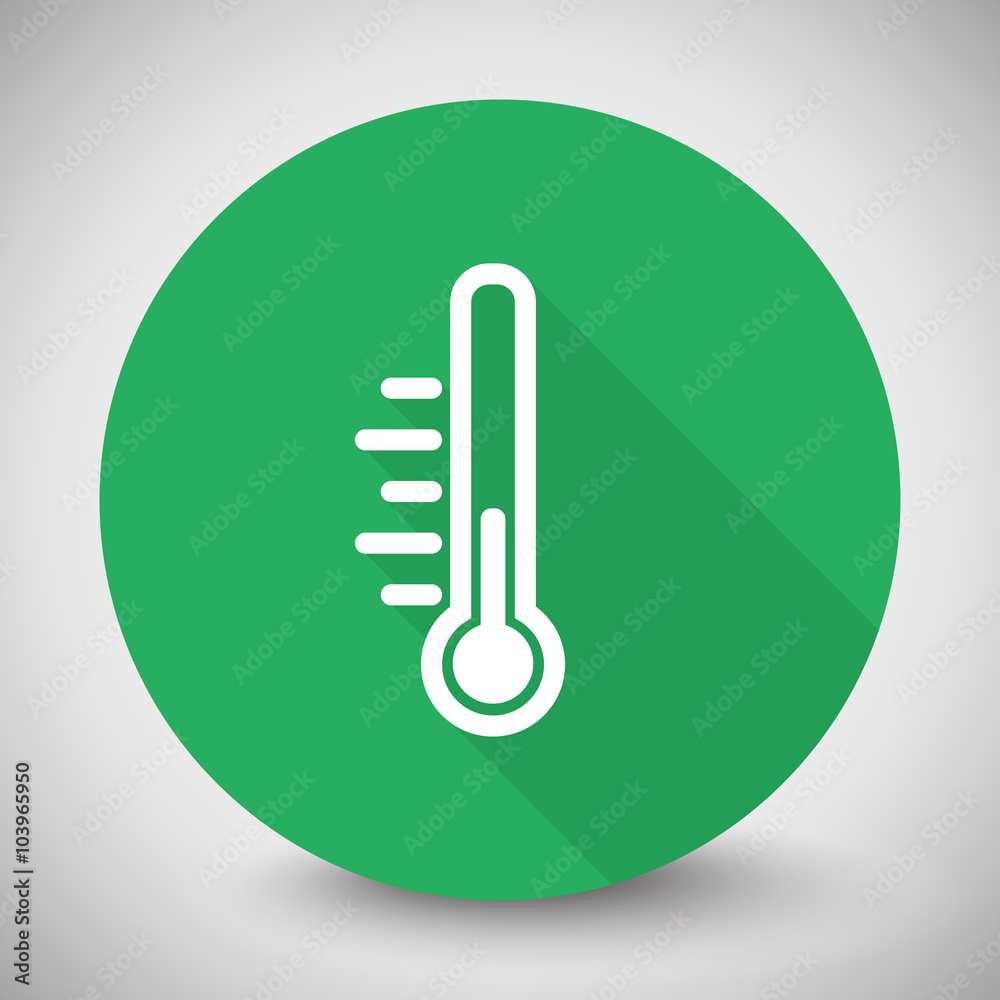 White Temperature icon with long shadow on green circle White Temperature icon with long shadow on green circle