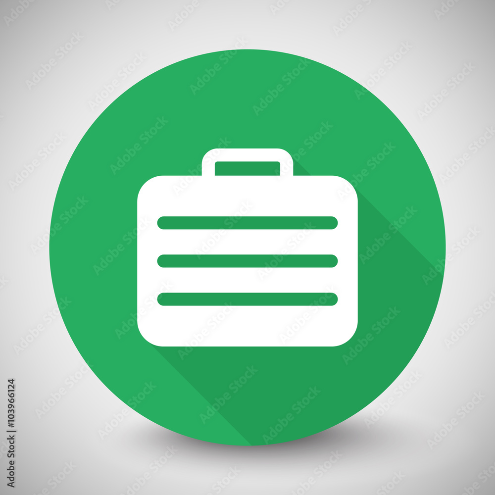 White Travel Case icon with long shadow on green circle White Travel Case icon with long shadow on green circle