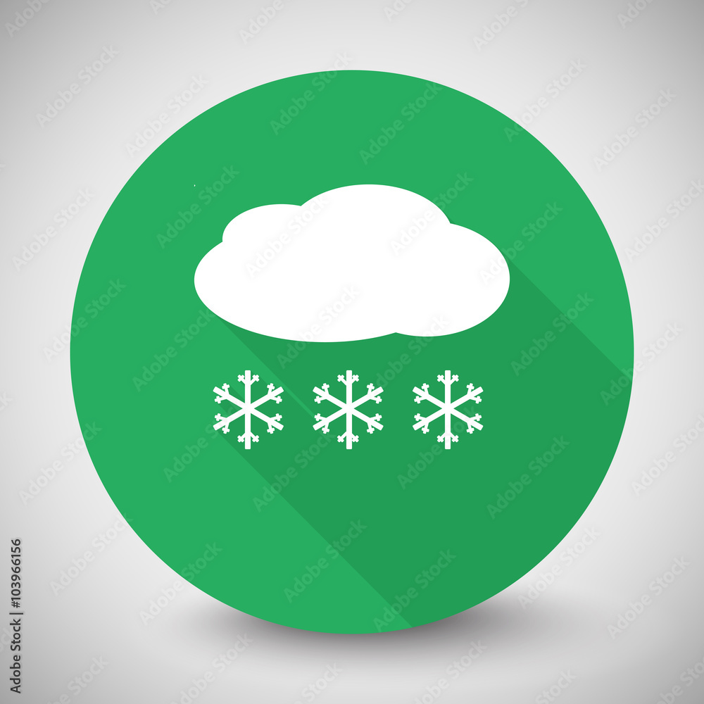 White Snow icon with long shadow on green circle White Snow icon with long shadow on green circle