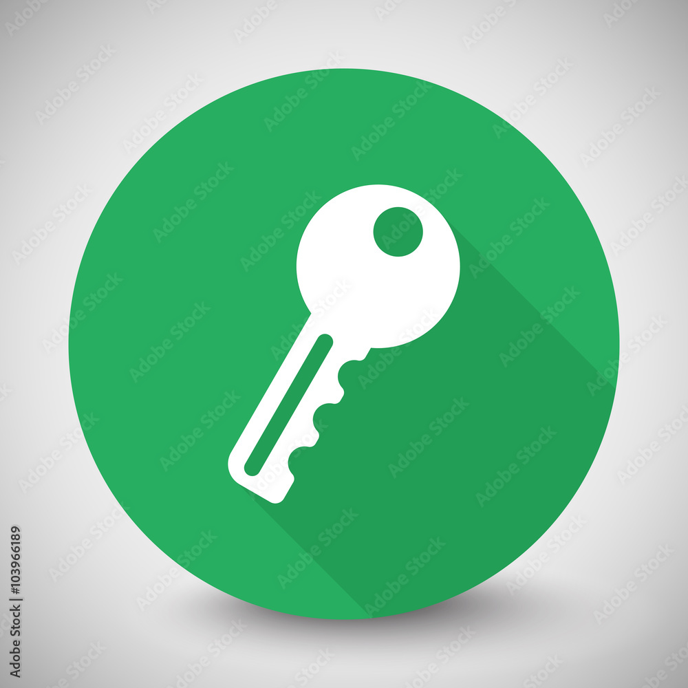 White Key icon with long shadow on green circle White Key icon with long shadow on green circle