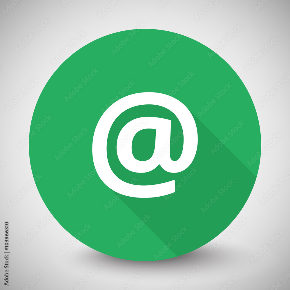 White E-Mail icon with long shadow on green circle White E-Mail icon with long shadow on green circle