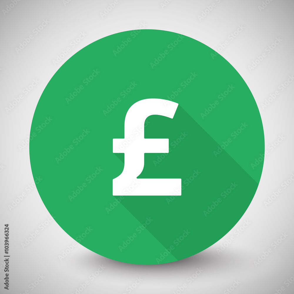 White Pound icon with long shadow on green circle White Pound icon with long shadow on green circle